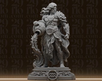 Aquarius Zodiac Statue - Muscular Water Bearer - Astrology Desk Decor - Fantasy RPG Figure - 3D Printed Resin Model