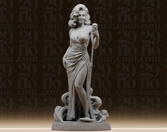 Estatua de cantante pin-up - Figura de vocalista de jazz vintage - Escultura elegante de mujer retro - Miniatura musical - Arte impreso en 3D
