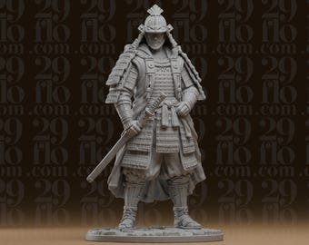 Statue eines Veteranen-Samurai-Wächters – Traditioneller japanischer Katana-Krieger – Kunstharzskulptur