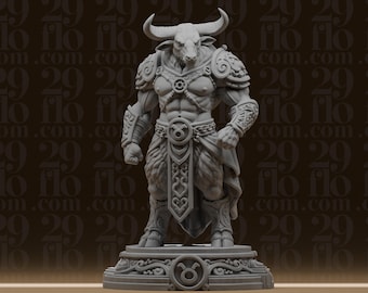 Taurus Zodiac Minotaur - Muscular Bull Warrior - Astrology Desk Decor - RPG Tabletop Figure - 3D Printed Resin Model