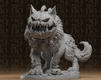 Kürbiskopf-Werwolfstatue – Halloween-Wolfsmonster mit Reißzähnen