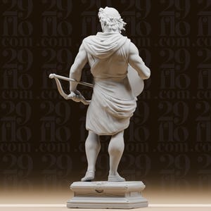Grekisk gud Apollo-staty - Klassisk mytologifigur - Olympisk gudom med lyra och båge - Historisk skrivbordskonst bild 3