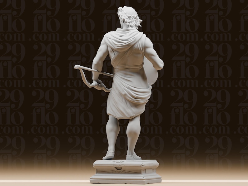 Grekisk gud Apollo-staty - Klassisk mytologifigur - Olympisk gudom med lyra och båge - Historisk skrivbordskonst bild 3