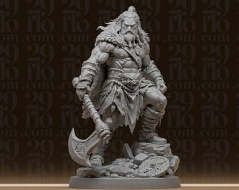 Barbarian Warrior Statue - Muscular Fantasy Axeman - RPG Tabletop Miniature - Viking Decor - 3D Printed Resin Model