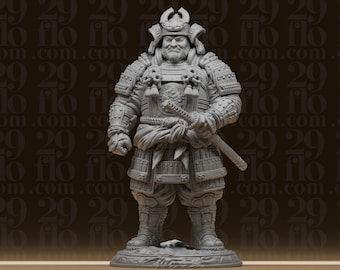 Stout Samurai Statue - Chubby Japanese Warrior - Fantasy RPG Miniature - Armored Fighter Figure - 3D Printed Resin Model