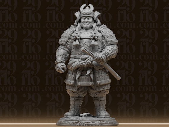 Stout Samurai Statue - Chubby Japanese Warrior - Fantasy RPG Miniature - Armored Fighter Figure - 3D Printed Resin Model by 29floDesign