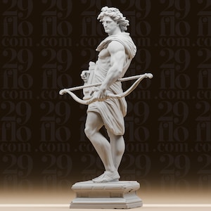 Grekisk gud Apollo-staty - Klassisk mytologifigur - Olympisk gudom med lyra och båge - Historisk skrivbordskonst bild 4