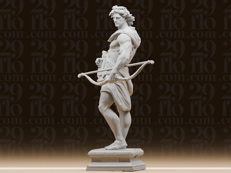 Grekisk gud Apollo-staty - Klassisk mytologifigur - Olympisk gudom med lyra och båge - Historisk skrivbordskonst bild 4