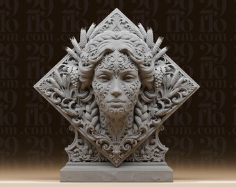 Busto de la Doncella del Signo Virgo - Estatua Astrológica Ornamentada - Escultura Femenina Clásica Intrincada - Arte de Escritorio con Horóscopo - Figura de Resina Impresa en 3D