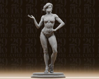 Estatua detallada de guerrera cíborg femenina - Modelo coleccionable de mujer cibernética - Arte de escritorio de ciencia ficción - Figura de resina imprimada