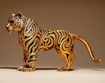 Scultura ornamentale a forma di TIGRE stampata in 3D, statua, figura, figurina, decorazione per la casa (dipinta a mano)