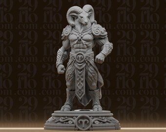 Aries Zodiac Ram Statue - Muscular Fantasy Warrior - Astrology Desk Decor - RPG Tabletop Figure - 3D Printed Resin Model