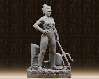 Estatua de gladiadora femenina - Guerrera con tridente - Luchadora romana en la arena - Miniatura para juegos de rol de mesa - Bárbara de fantasía