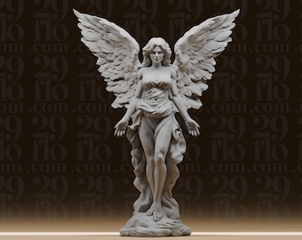 Female Angel Statue - Winged Guardian Figure - Classical Woman Decor - Fantasy Tabletop Art - 3D Printed Resin Model