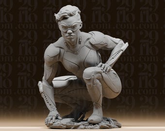 Estatua de cazadora cyberpunk - Figura de asesina de ciencia ficción - Miniatura de mujer cíborg futurista - Modelo ninja tecnológico - Arte de escritorio para juegos de rol de mesa