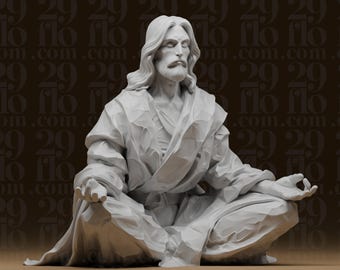 Geometric Jesus Statue - Meditating Christ Figure - Faceted Zen Decor - Modern Christian Art - 3D Printed Resin