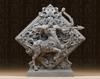 Busto de centauro del zodíaco Sagitario - Estatua astrológica ornamentada - Escultura de arquero intrincada - Arte de escritorio con horóscopo - Figura de resina impresa en 3D