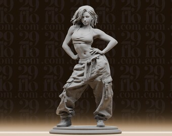 Estatua de chica urbana con estilo streetwear - Miniatura de bailarina de hip hop - Figura femenina de moda moderna - Escultura de escritorio de tendencia