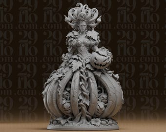 Kürbisrankenkönigin-Statue – Königliche Halloween-Frau mit Kürbislaterne