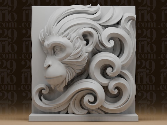 Monkey Chinese Zodiac Plaque - Monkey Bas Relief Sculpture - Resin Wall Decor - 3D Printed Zodiac Art - Collectible Gift by 29floDesign