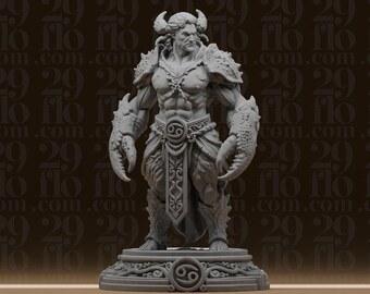 Cancer Zodiac Crab Statue - Muscular Fantasy Warrior - Astrology Desk Decor - RPG Tabletop Figure - 3D Printed Resin Model