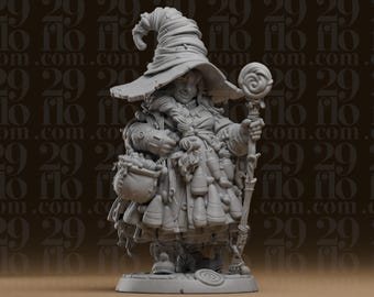 Zuckerhexenstatue – Niedliche Fantasy-Hexe mit Lutscherstab, Harzskulptur