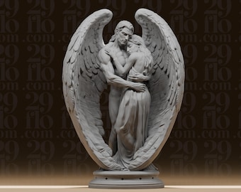 Angel Couple Statue - Romantic Guardian Embrace - Winged Man and Woman Figure - Fantasy Love Sculpture - Resin Decor