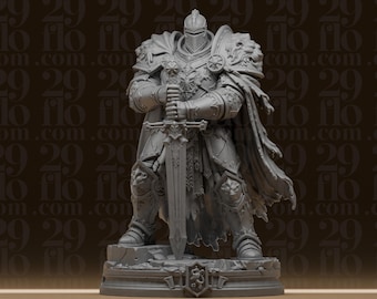 Lion Knight Statue - Armored Paladin Figure - Fantasy RPG Miniature - Heavy Armor Warrior - 3D Printed Resin Art