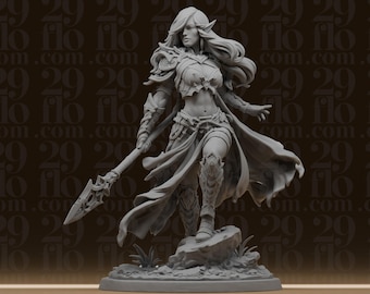Female Elf Warrior Statue - Fantasy Spear Woman Figure - RPG Tabletop Miniature - Elven Fighter Art - 3D Printed Resin Model