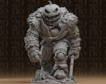 Kürbis-Vogelscheuchen-Golem-Statue – Riesiges Halloween-Erntemonster