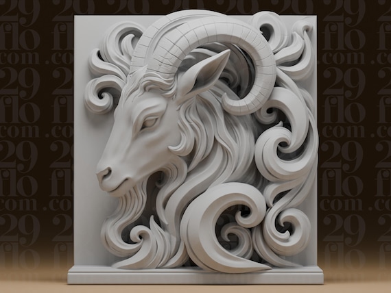 Goat Chinese Zodiac Plaque - Goat Bas Relief Sculpture - Resin Wall Decor - 3D Printed Zodiac Art - Collectible Gift by 29floDesign