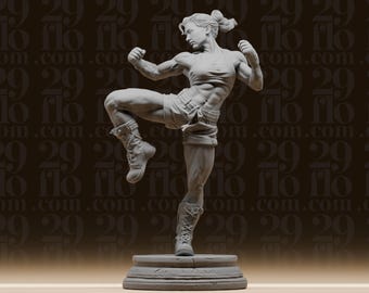 Estatua de artista marcial femenina - Figura de kickboxer musculosa - Miniatura de luchadora dinámica - Escultura de mujer en forma - Arte de escritorio de combate