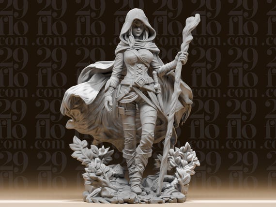 Hooded Sorceress Statue - Large Resin Female Mage Figure - Wandering Wizard Collectible - DND Tabletop RPG Miniature - Gamer Gift by 29floDesign