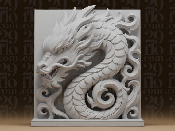 Dragon Chinese Zodiac Plaque - Dragon Bas Relief Sculpture - Resin Wall Decor - 3D Printed Zodiac Art - Collectible Gift by 29floDesign