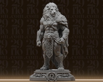 Leo Zodiac Lion Statue - Muscular Fantasy Warrior - Astrology Desk Decor - RPG Tabletop Figure - 3D Printed Resin Model