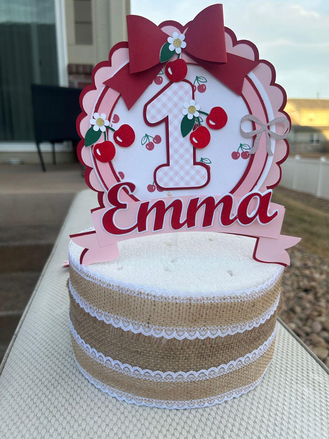 Cherry First Birthday Cake Topper, Personalized Name Cake Topper ...