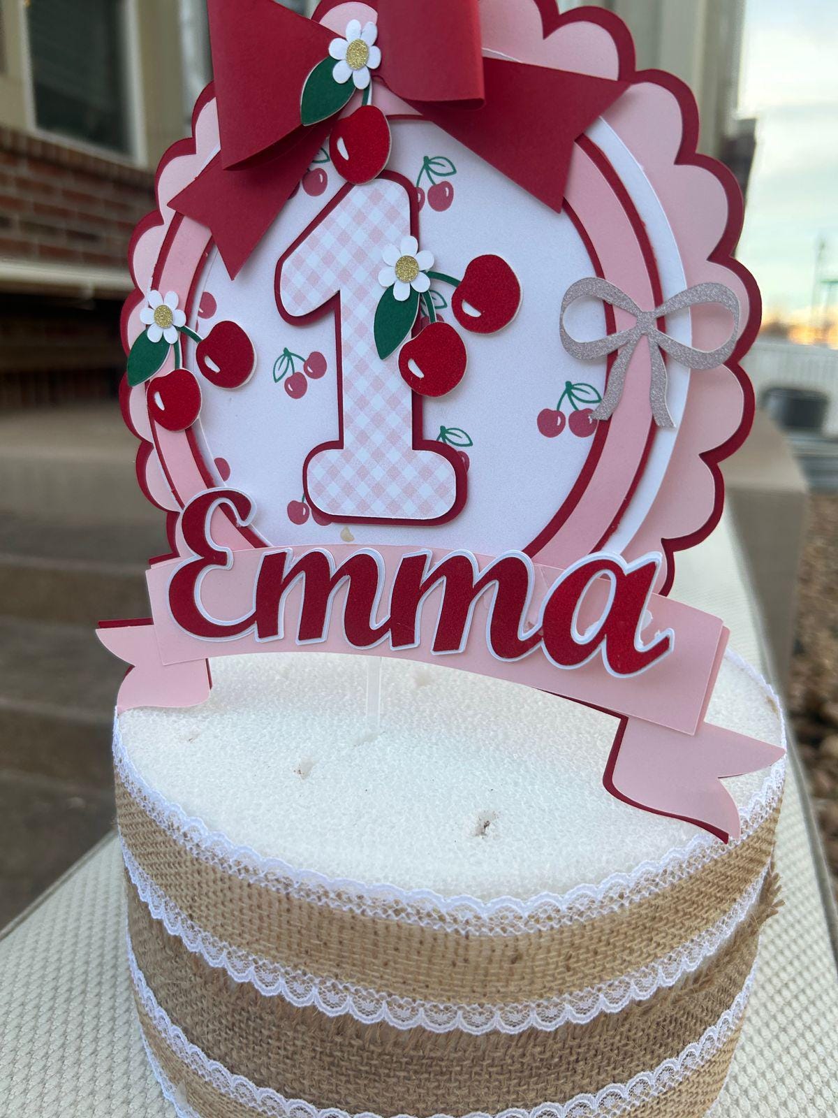 Cherry First Birthday Cake Topper, Personalized Name Cake Topper ...
