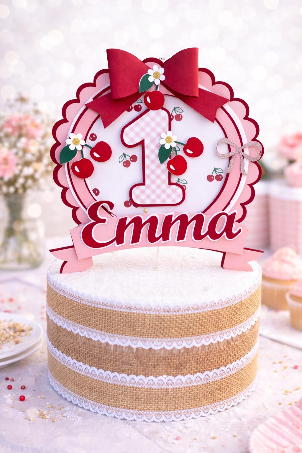 Cherry First Birthday Cake Topper, Personalized Name Cake Topper ...