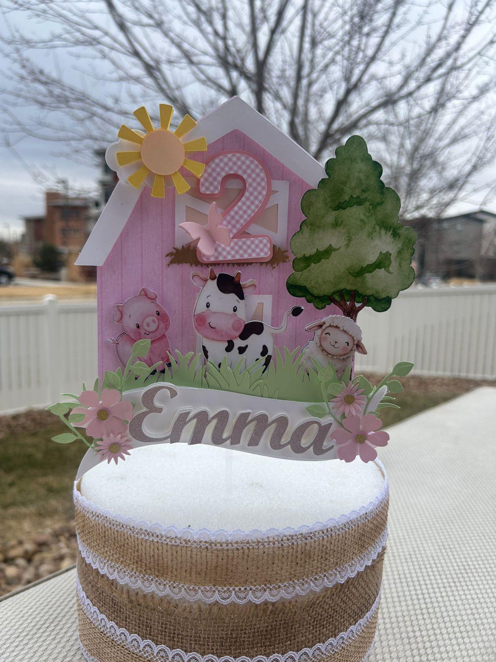 Farm Birthday Cake Topper Personalized | Pink Barn Farm Party Decor ...
