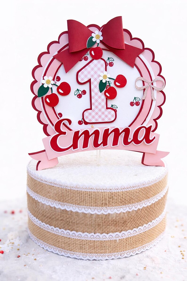 Cherry First Birthday Cake Topper, Personalized Name Cake Topper ...