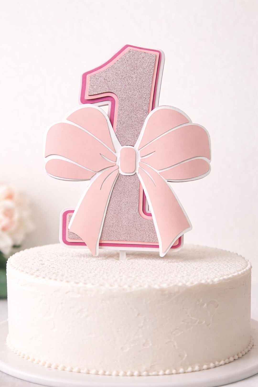 1st Birthday Cake Topper for Girl – Pink Number One With Bow – First ...