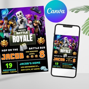 Bearbeitbar Fort Spiel Geburtstagseinladung | Fort Night Geburtstagsparty Vorlage | Videospiel-Geburtstags-Einladung | Fort Gaming Geburtstag Evite