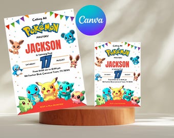 Pikachu Editable and Printable Birthday Invitation | Awesome Pokemon Trading Card Template | Premium Birthday Invites | Editable in Canva