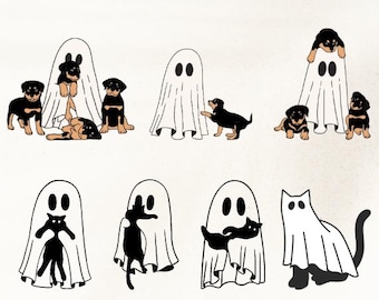 Сute ghost and rottweiler puppy dogs SVG Bundle\ Boo svg\ Halloween svg\ Files for Cricut\ silhouette\ Instant Download