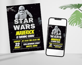 Editable Star War Birthday Invitation Template Printable Birthday Party Invitation Digital Kids Party Invite Template Starwars Bday Card