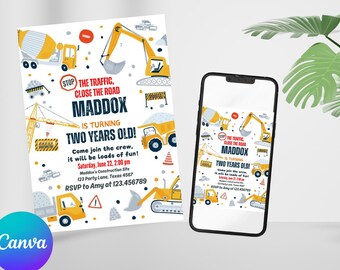 Construction Birthday Invitation, Construction Invitation, Dump Trucks Party Invites