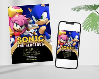 Sonic Birthday Invitation, Super Hedgehog Boys Party Invite, Super Sonic Party Invitation, Editable Sonic Invite Template, Canva Template