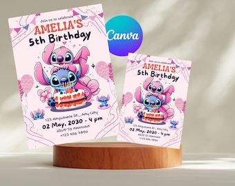Blauwe verjaardagsuitnodiging. verjaardagsuitnodiging, verjaardagsfeestje meisje, blauwe uitnodiging voor verjaardagsfeestje, uitnodiging verjaardagsfeestje, Canva bewerkbaar