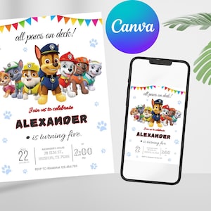 Paw-ty Thema Geburtstagseinladung für Jungen, personalisiertes Geschenk Video für Mädchen, Geburtstag Video Einladung, animierte Einladungen, Kinder Evite