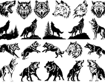Ultimate Wolf Svg Bundle , Howling wolf Clipart , Wild animal svg , Forest Animals Silhouette Svg , Instant Download , Cricut Wolf